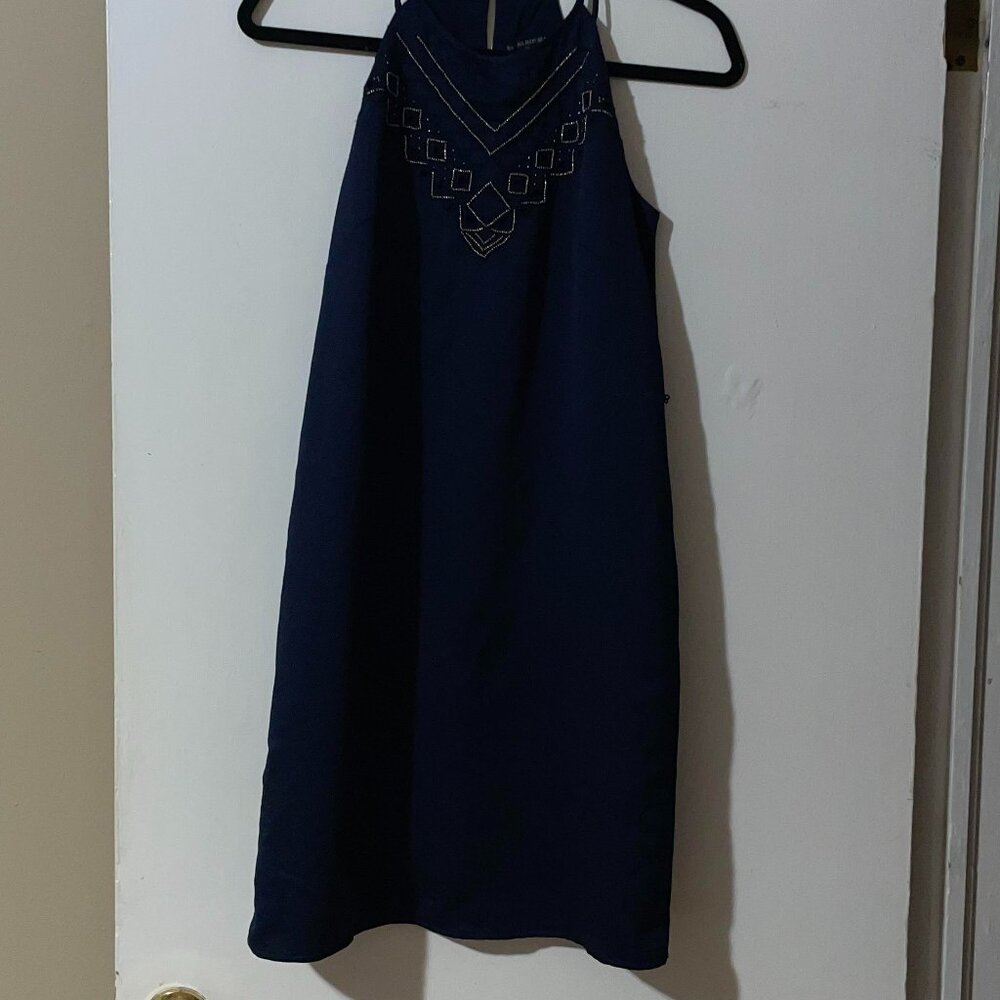 Banana Republic Navy Blue Silver Embroidered Sleeveless Dress Size XS